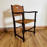 Wood and straw armchair