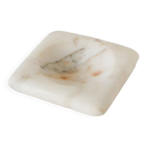Vide-poche en albâtre, forme ronde, blanc et gris, design, 1970 - 13 x 13 cm