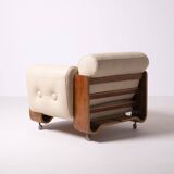 1970s brutalist lounge chair by Jan Bocan, Czechoslovakia, cream leather an