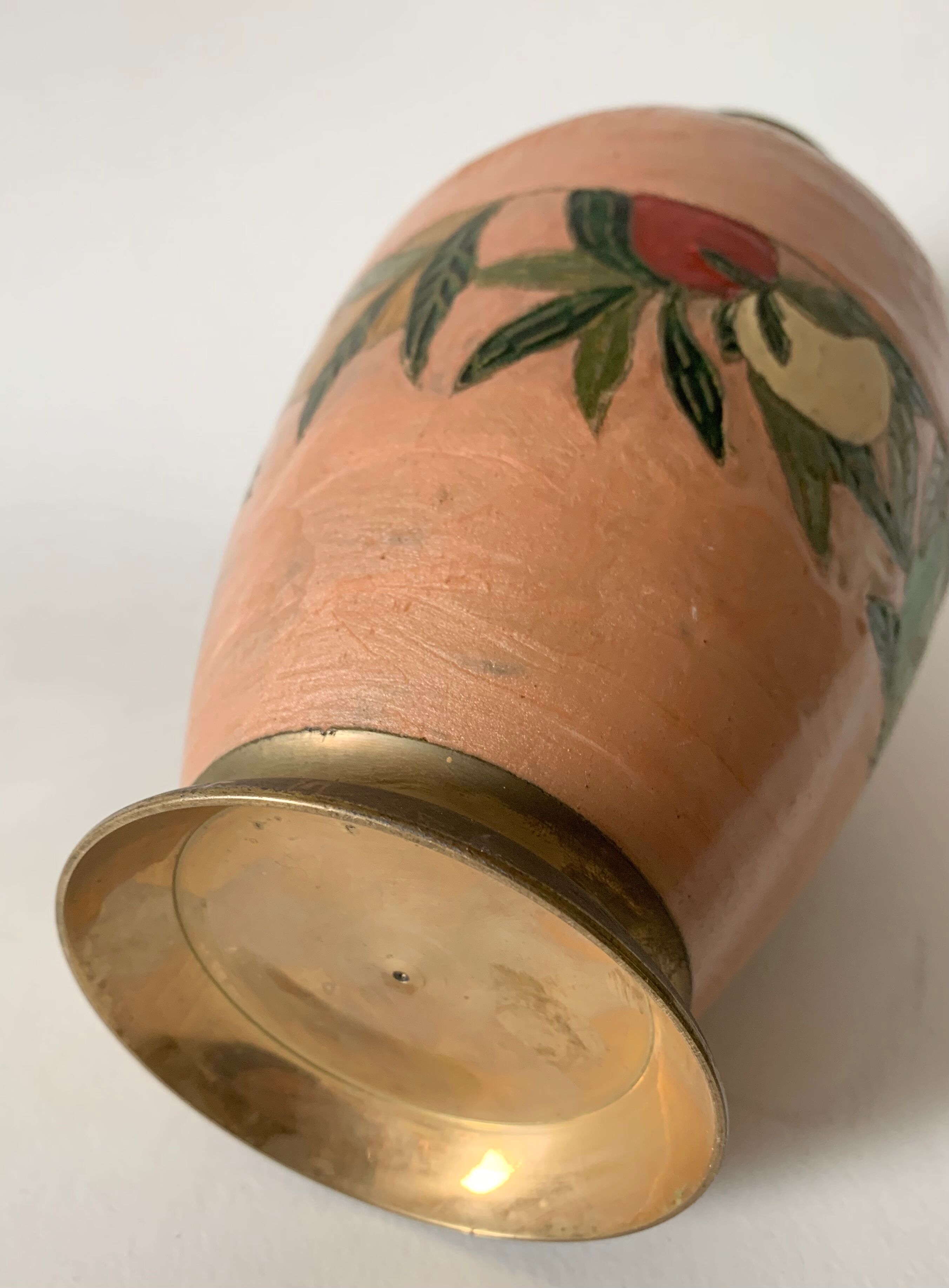 Large enamelled brass vase