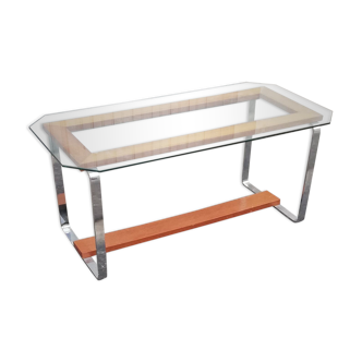 Vintage wood and chrome coffee table