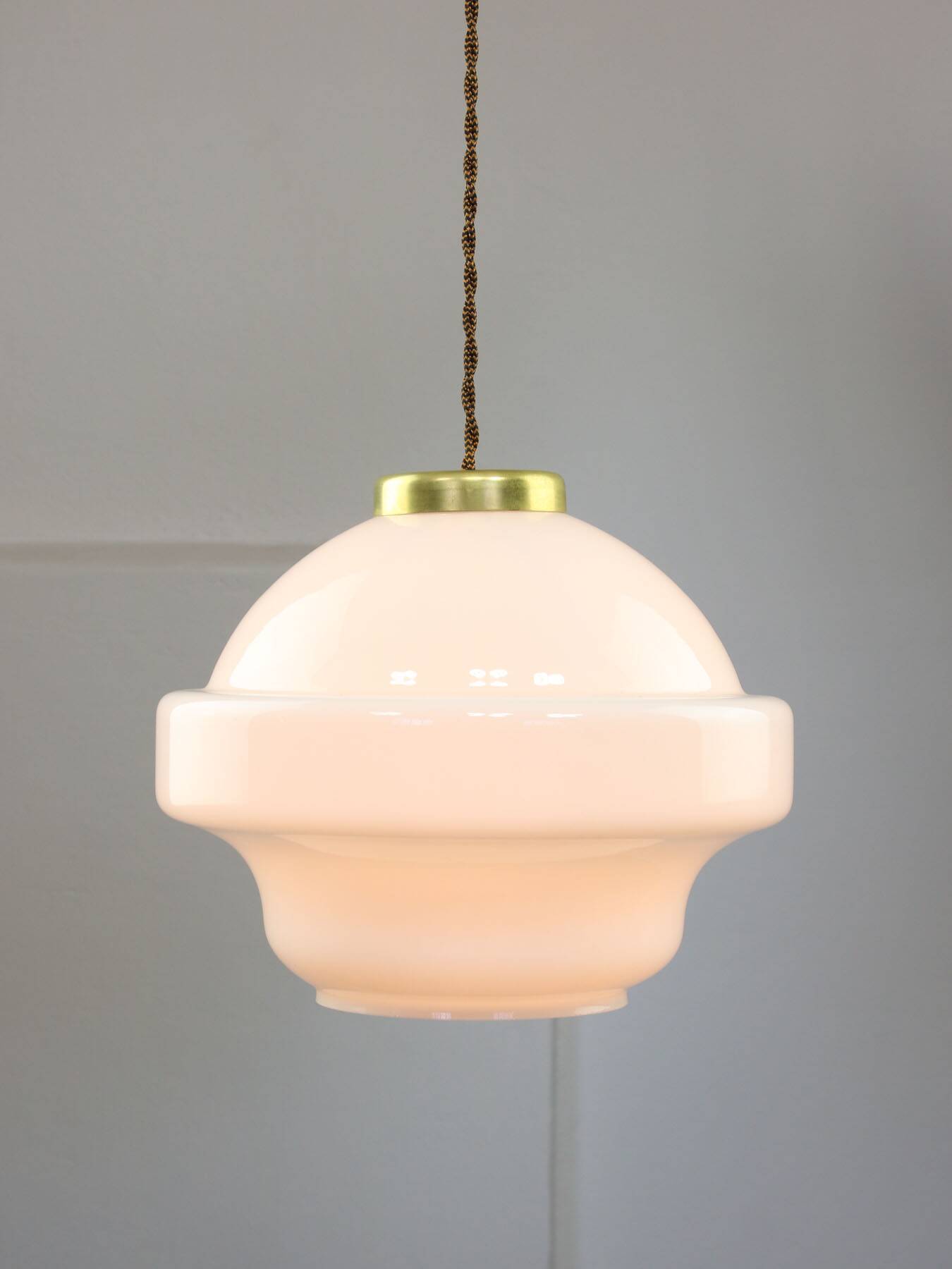 Mid-Century Italian Opaline and Brass Pendant Lamp