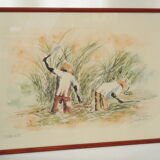 Numbered watercolor lithograph painting "the cane harvest"