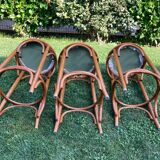 3 tabourets de bar en bois courbé et assise tissu