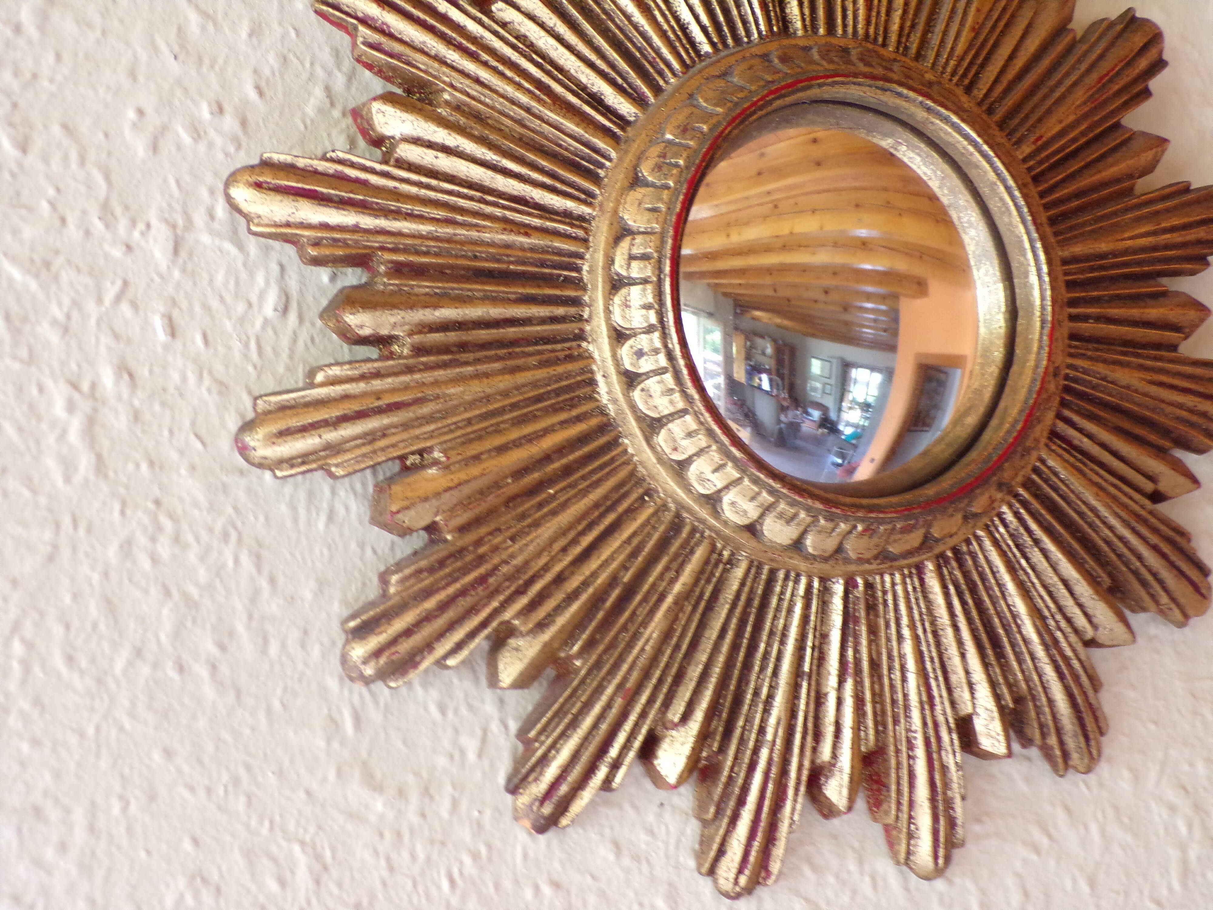Golden wooden and stucco mirror, France 60s 25cm