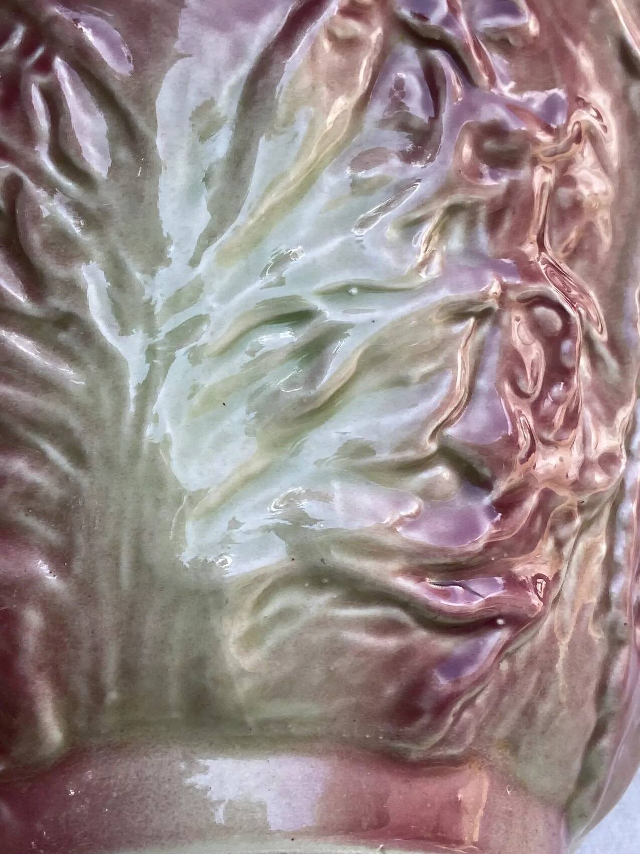 Large vintage salad bowl in the shape of a pink cabbage – barbotine earthenware – 1980s