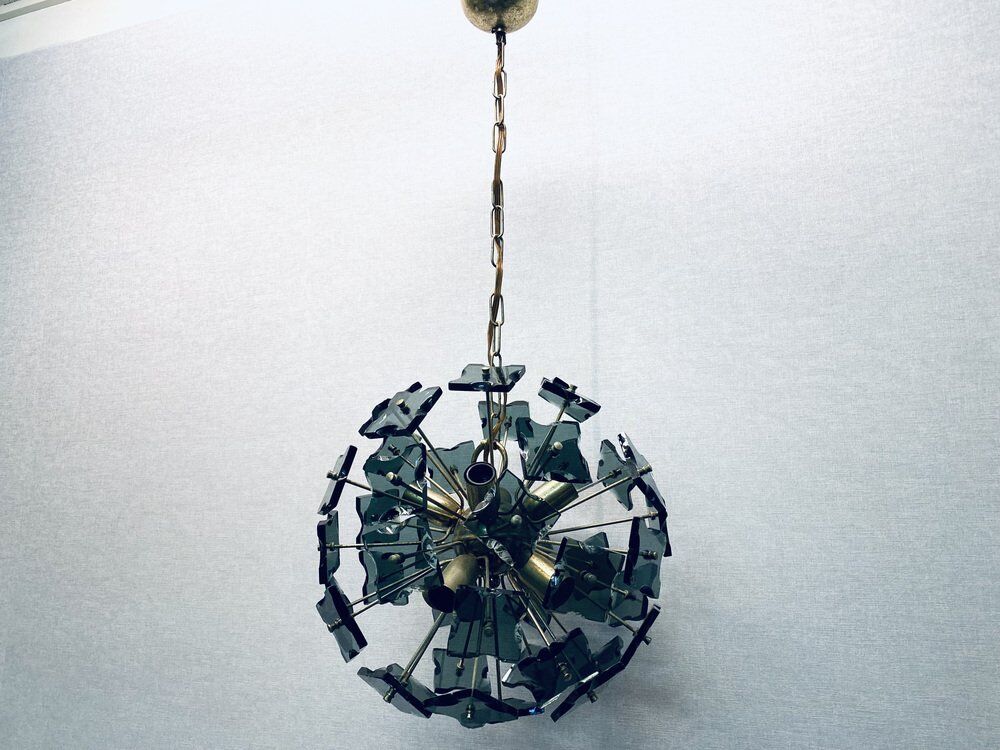 Italian sputnik murano glass smoked glass and metal, 1960s