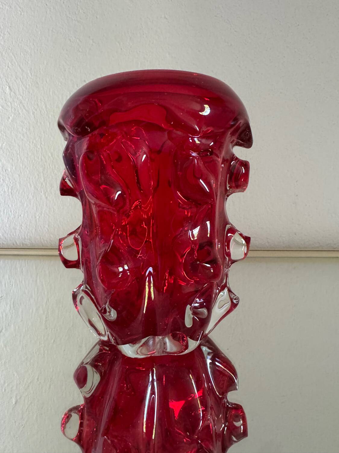 Red Murano glass vase from the 70s