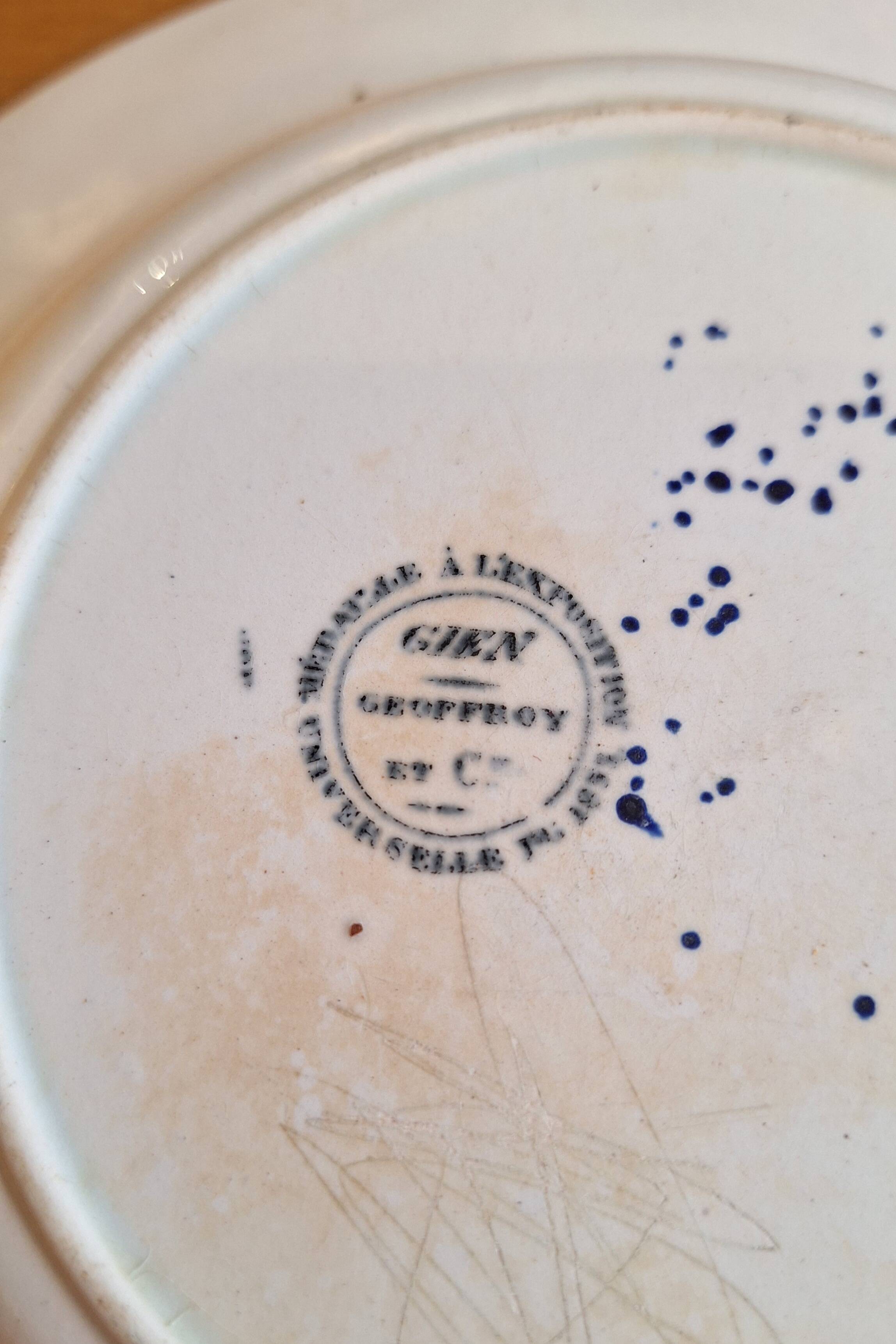 Set of 2 Gien Geoffroy Deep Plates with 19th Century Floral Decoration