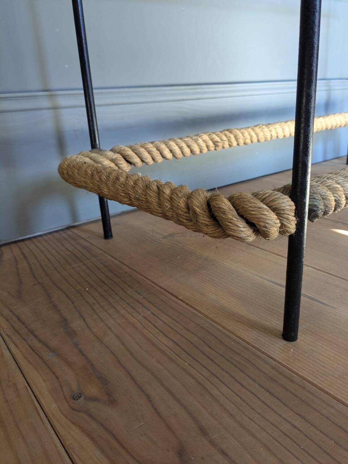50s metal and rope coffee table