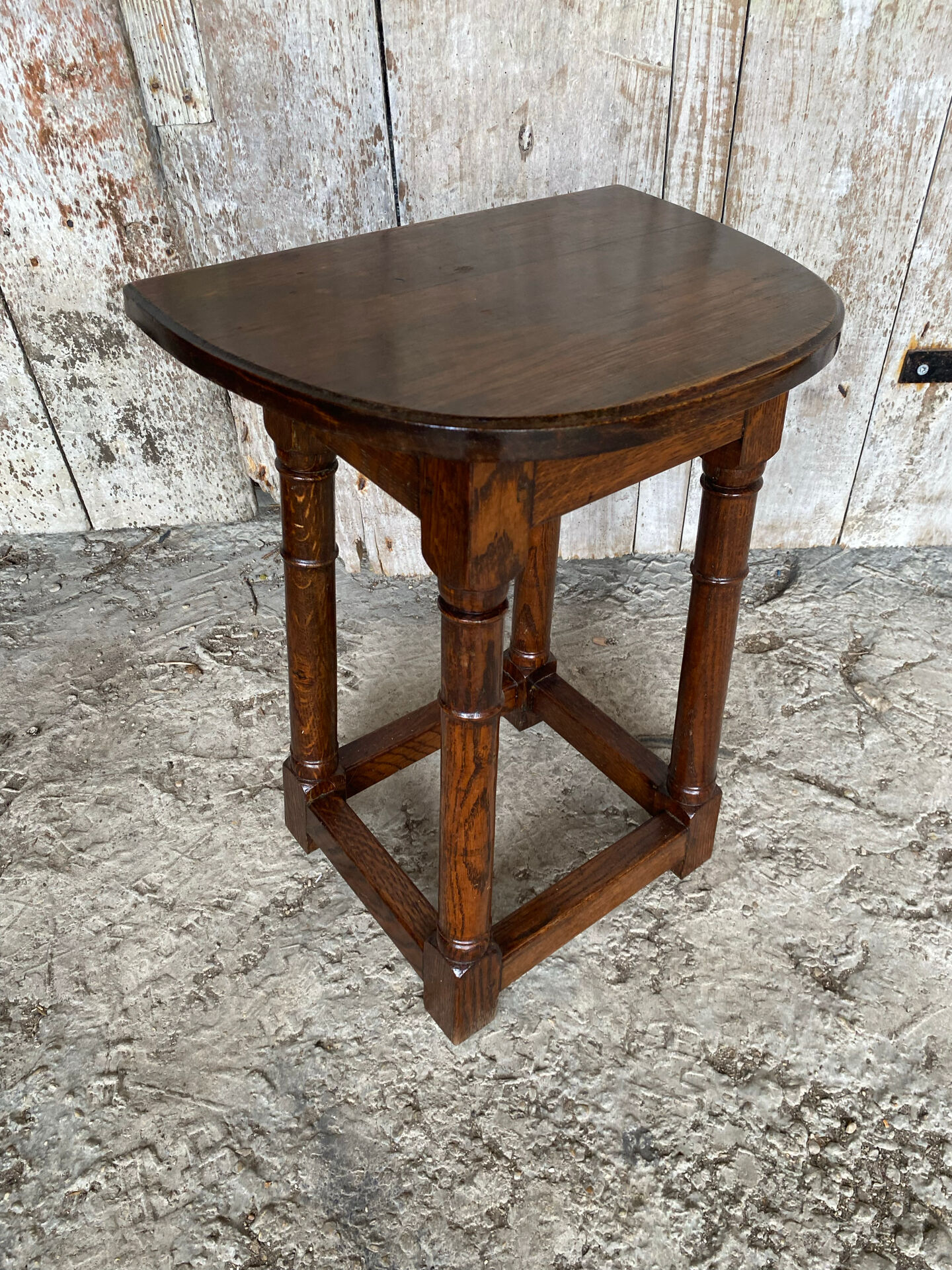 Escabelle Choir Stool Antique Solid Oak Half-Moon 19th Century Wine