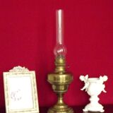 Vintage Brass Oil Lantern with Decorative Base and Clear Glass Funnel Stamped LB Marque Delay 4399