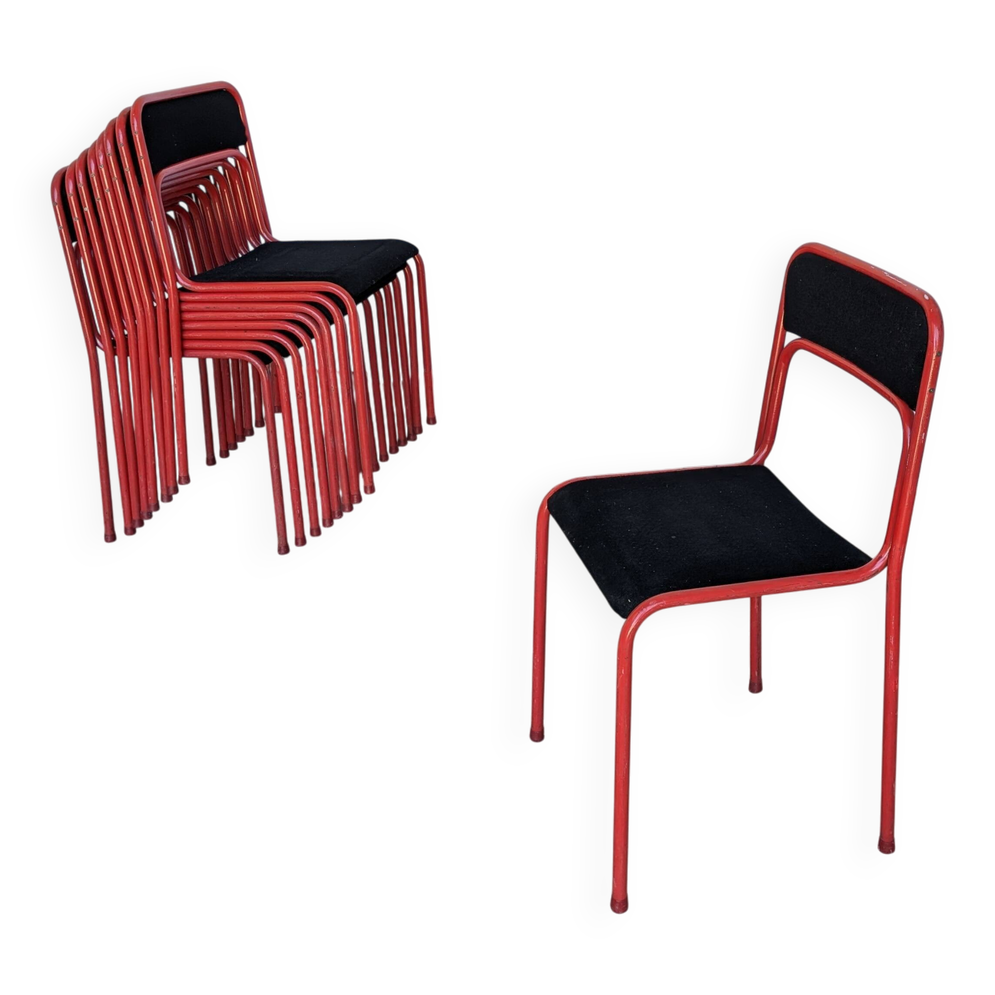Space Age Stackable Dining Chair / 1970s Red & Black Metal Chair (9 in stoc