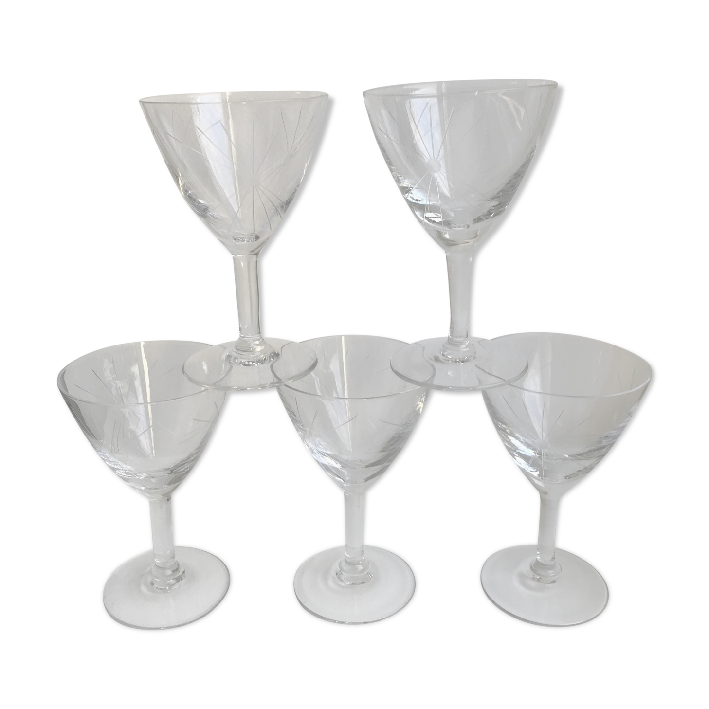Set of 5 engraved wine glasses star model 50s