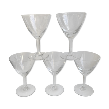 Set of 5 engraved wine glasses star model 50s