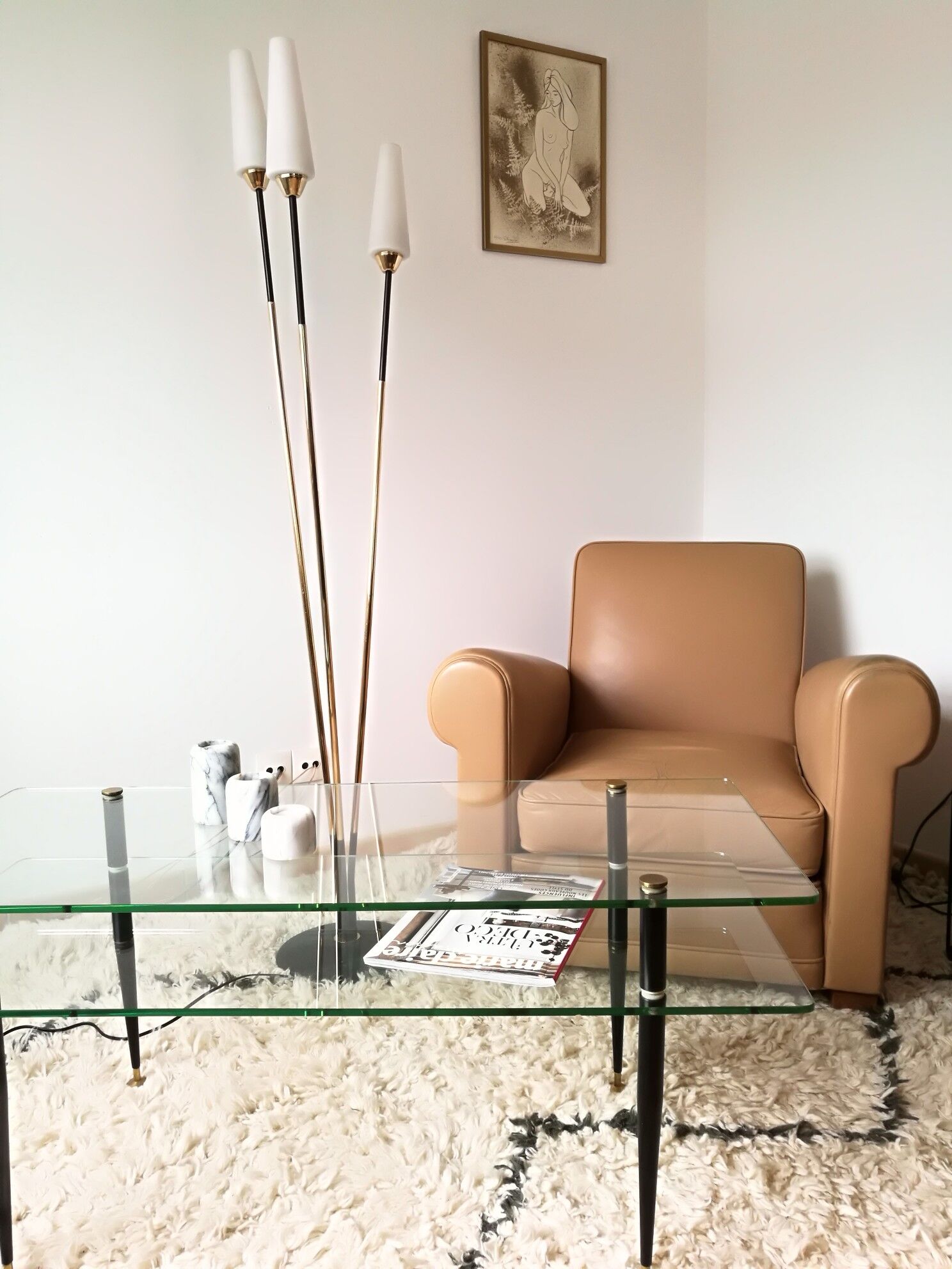 Vintage glass/brass coffee table 60