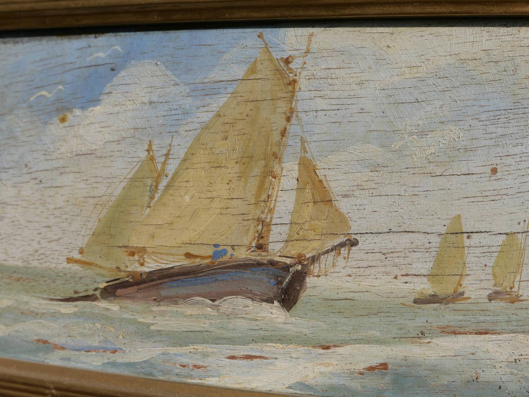 Mirror trumeau sailboat oil painting on wood