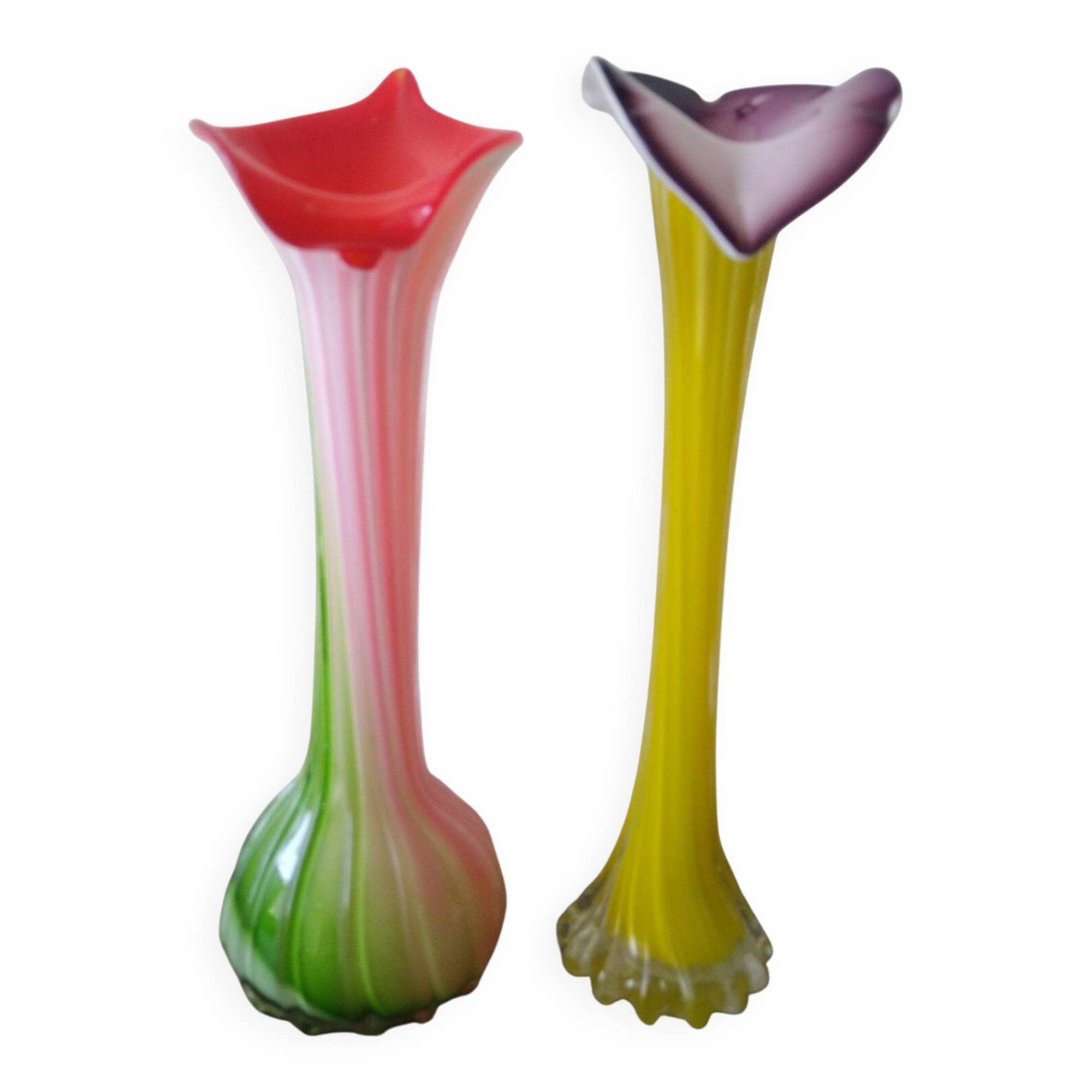 Duo of blown glass flower vases – Murano style (H30 cm)