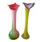 Duo de vases soliflores en verre soufflé – Style Murano (H30 cm)