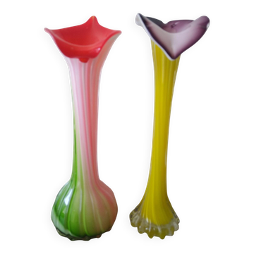 Duo de vases soliflores en verre soufflé – Style Murano (H30 cm)