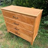 Vintage Scandinavian wooden chest of drawers with herringbone pattern - 4 drawers