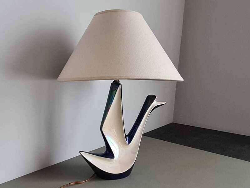 Vintage ceramic table lamp – mid-century sculptural lamp – modern Art Deco lighting – designer style statement lamp – French design
