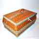 Book basket - vintage stitch box in woven rattan and blue scoubidou 1960 worker