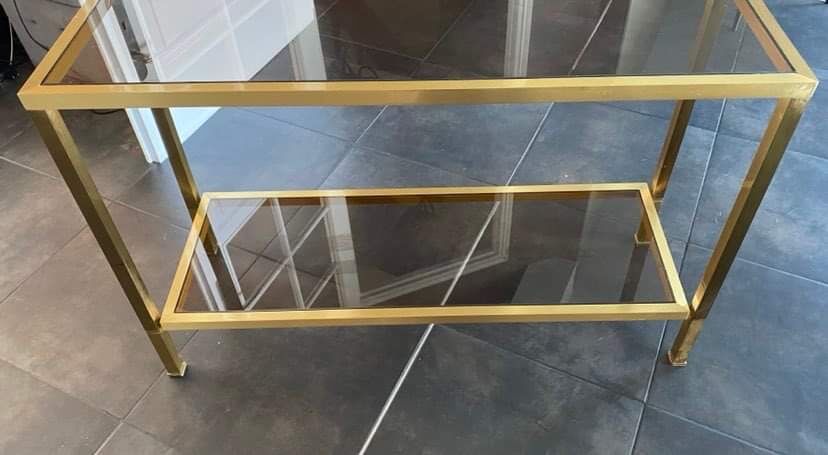Console smoked glass and brass Italian design year 70 in the taste of nanda vigo