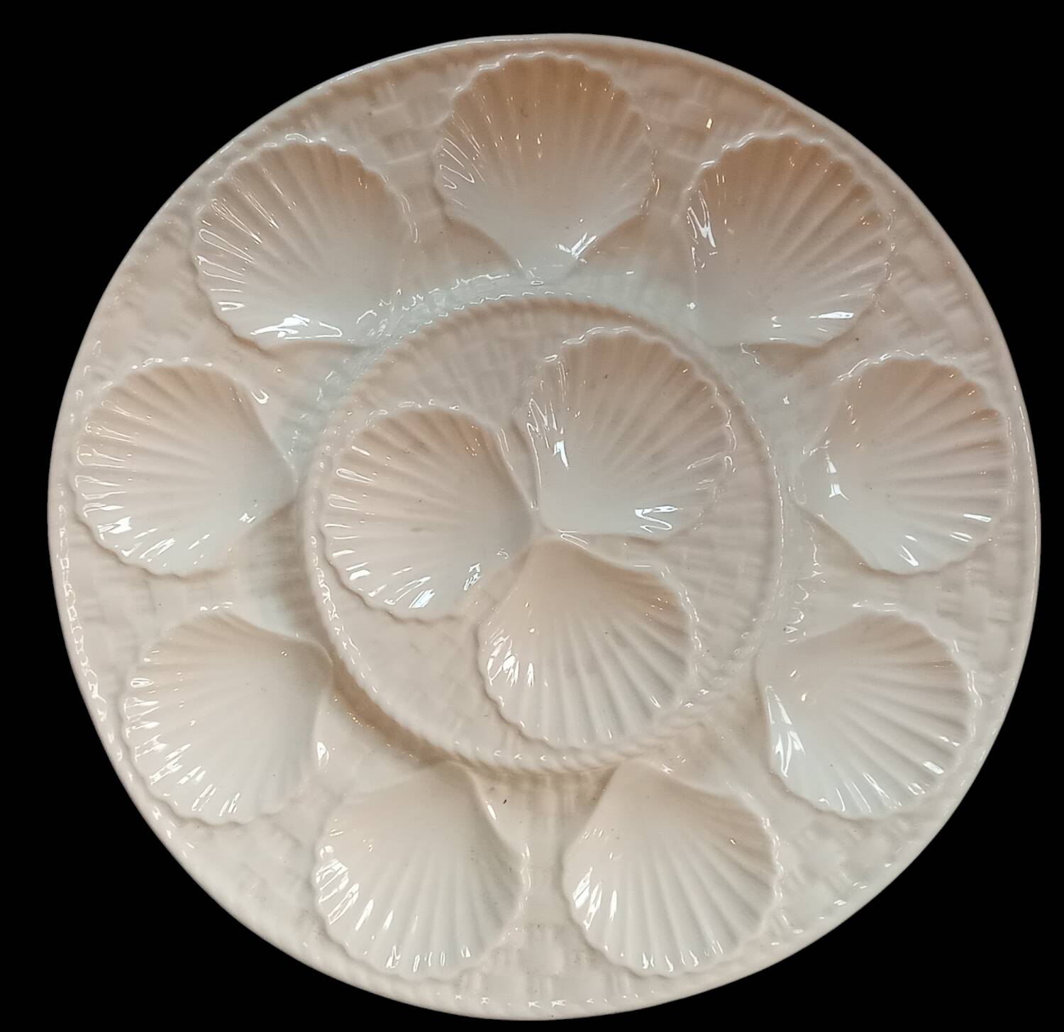 Service 12 plates. + Oyster barbotine shellfish dish