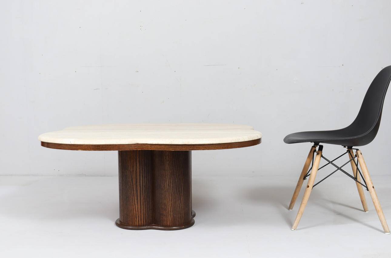 Coffee table with travertine top in cloverleaf shape, Italy, 1970s.