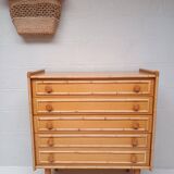 Bamboo and rattan wood chest of drawers from the 60s