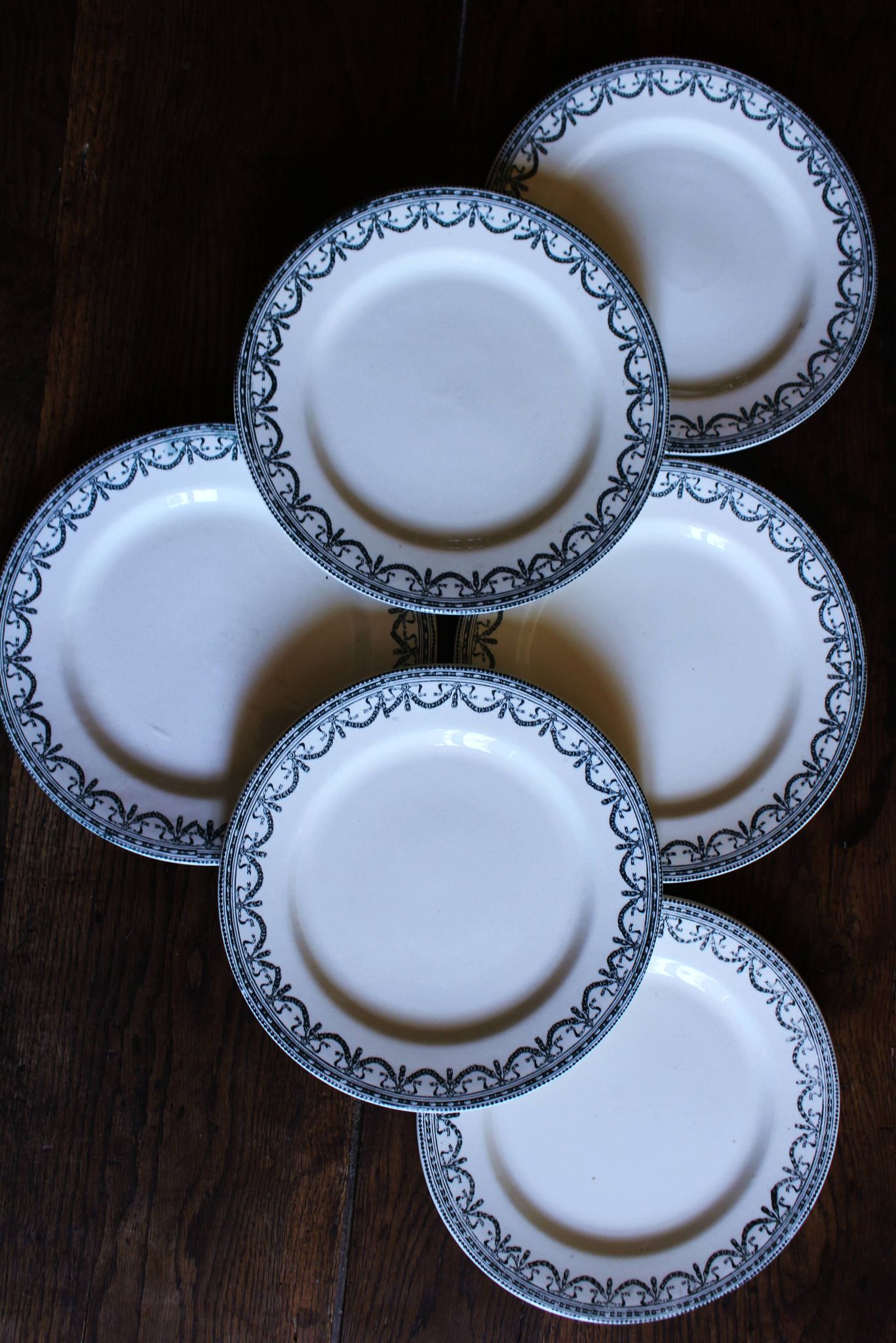A set of 6 flat plates Terre de Fer Guirlandes Louis XVI Salins