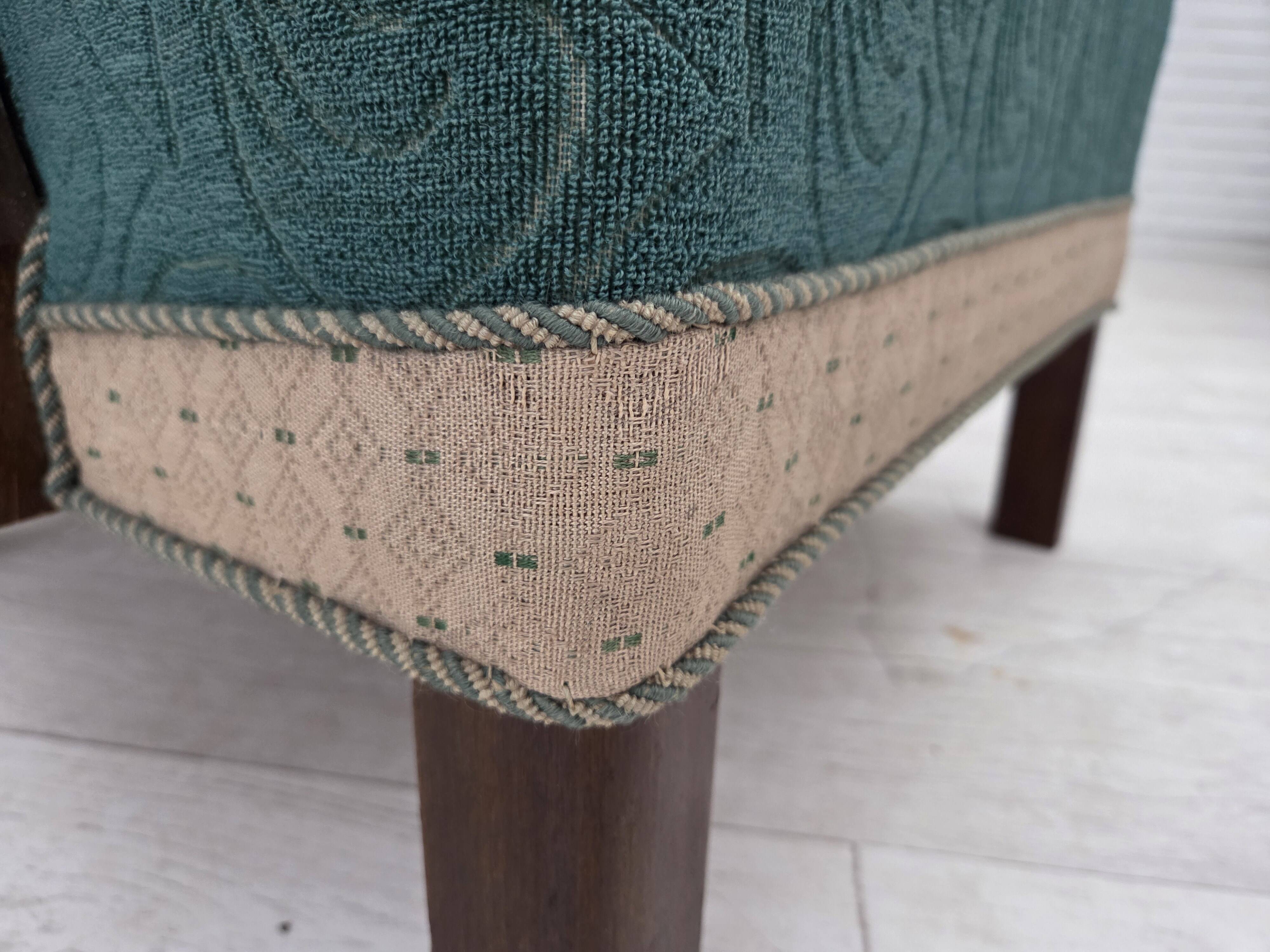 1950s, Danish armchair, original green/beige furniture wool, beech wood.