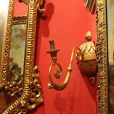 Italian Baroque Hand-Carved Giltwood Sconces with Gilt Bronze Arm, Set of 2