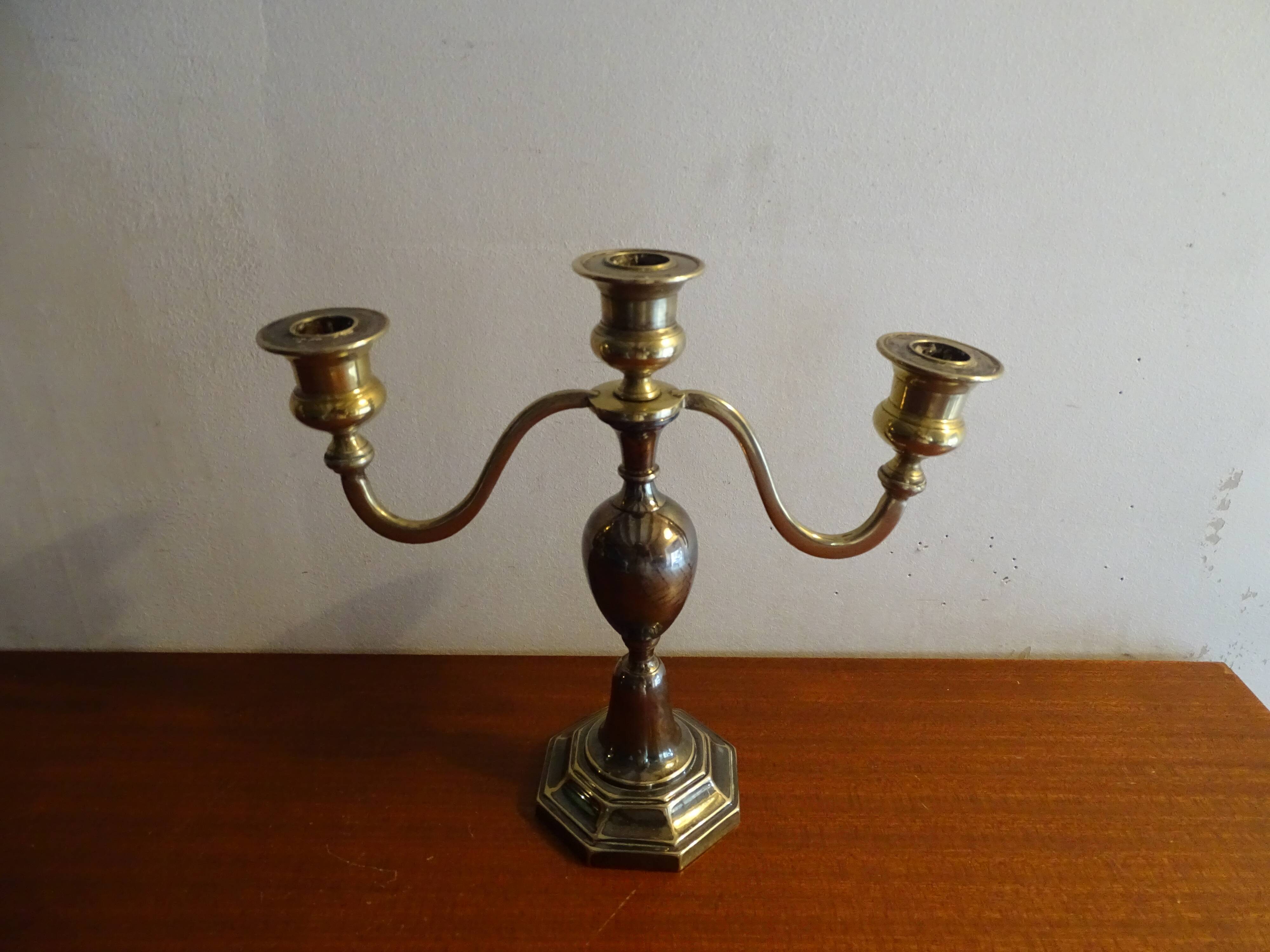 Candle holder 3 lights silver metal EPNS old