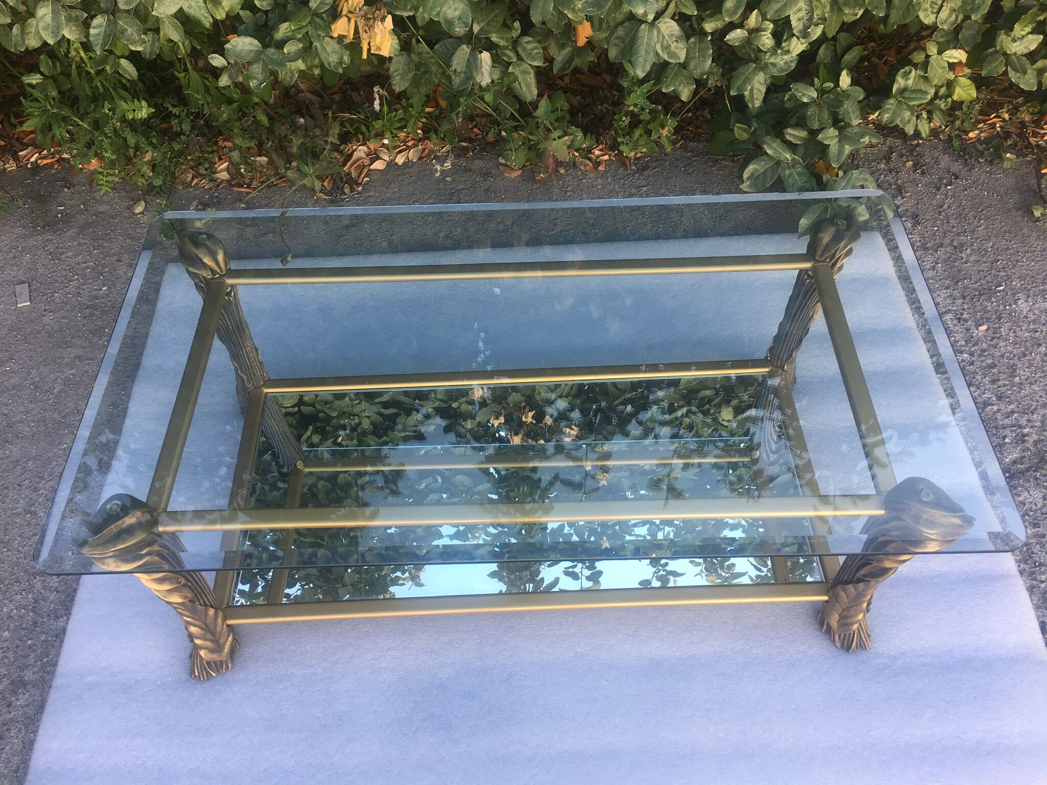 Table basse à deux plateaux verre et miroir