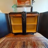 Buffet art deco noir acier dessus marbre ou commode 2 portes