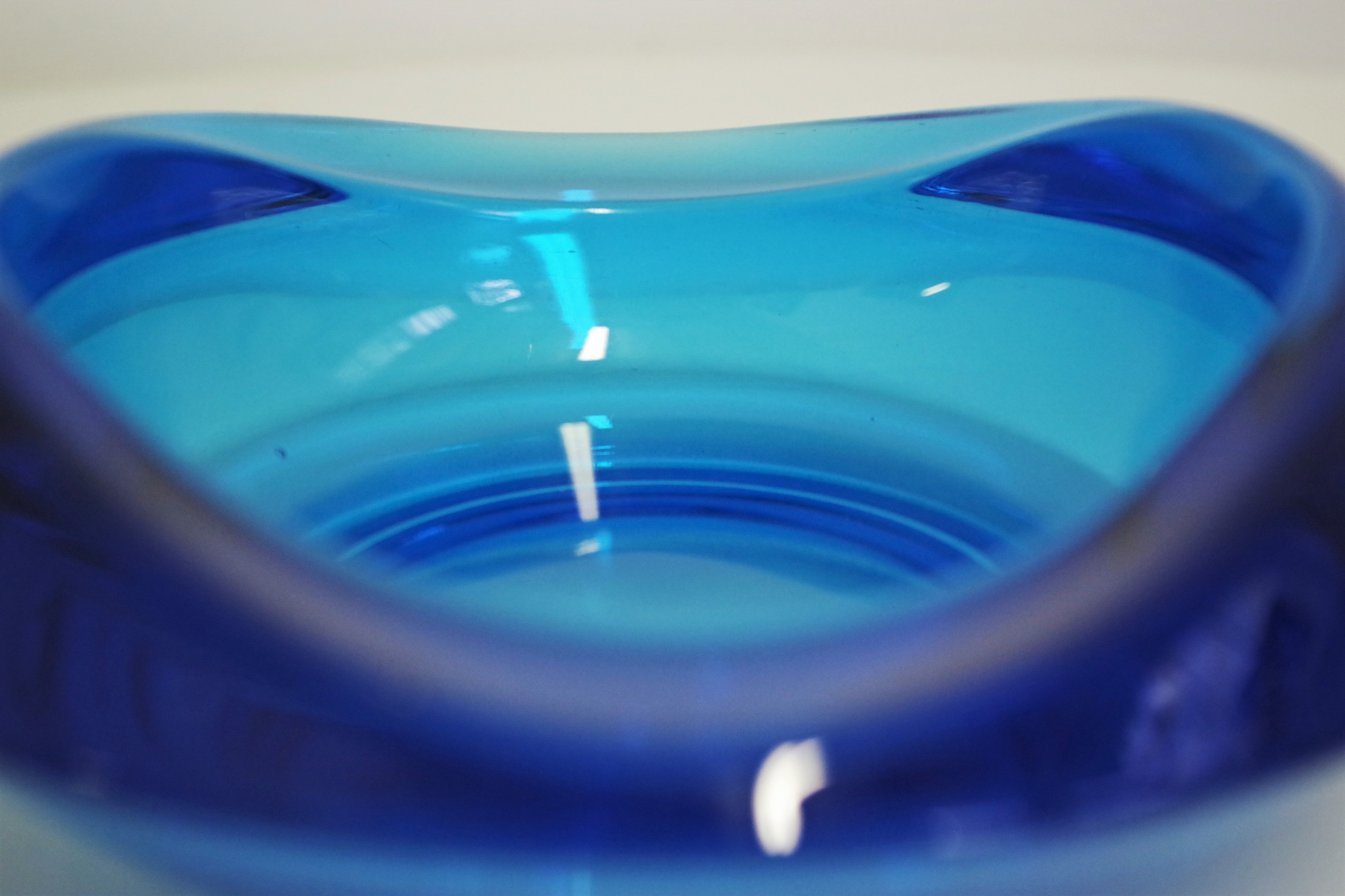 70s blue glass ashtray
