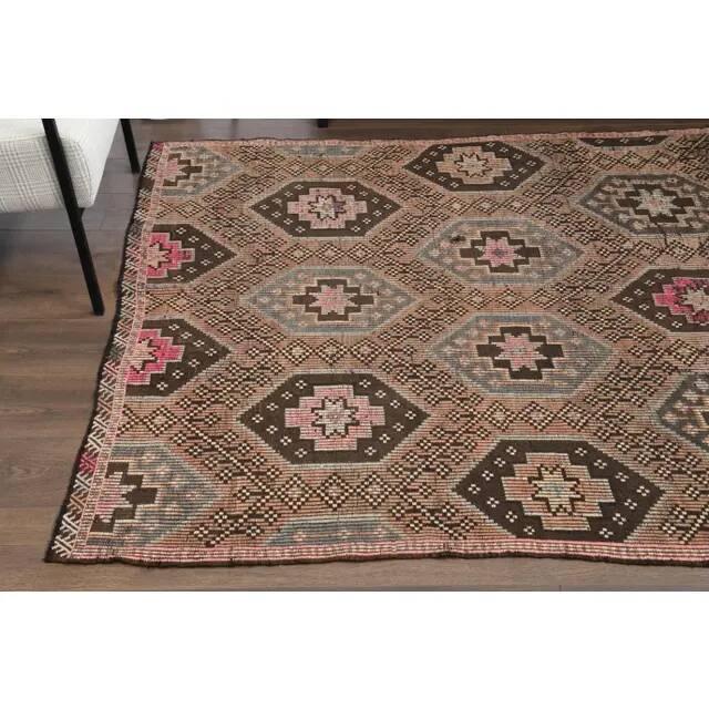 1970s Vintage Turkish Hand-Knotted Wool Cotton Brown Area Rug 166x286