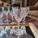 Set of 8 cut crystal glasses, hexagonal stem – 1950s