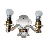 Applique murale ancienne en laiton et verre cristal