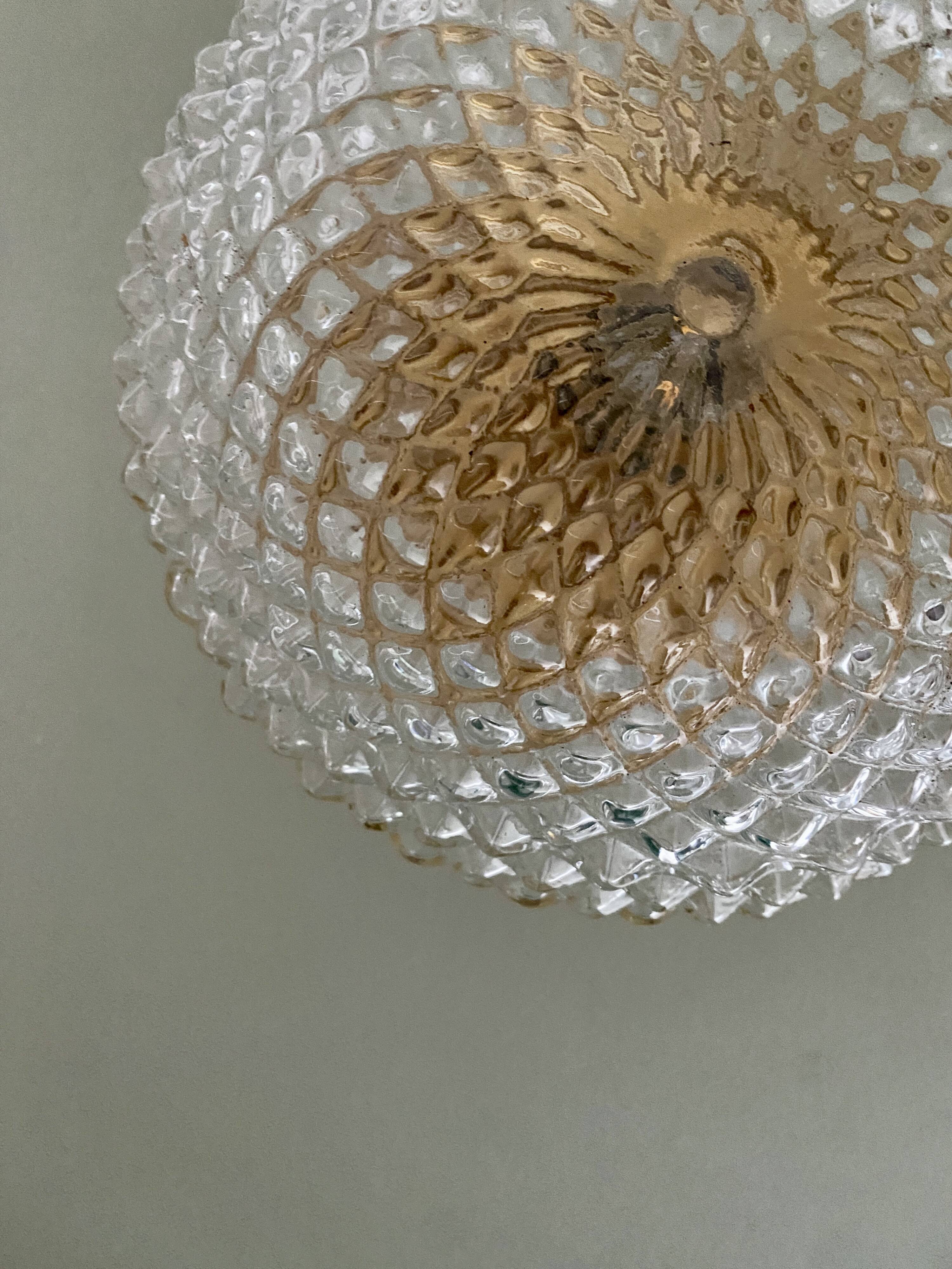 Vintage glass globe wall or ceiling light with diamond point.