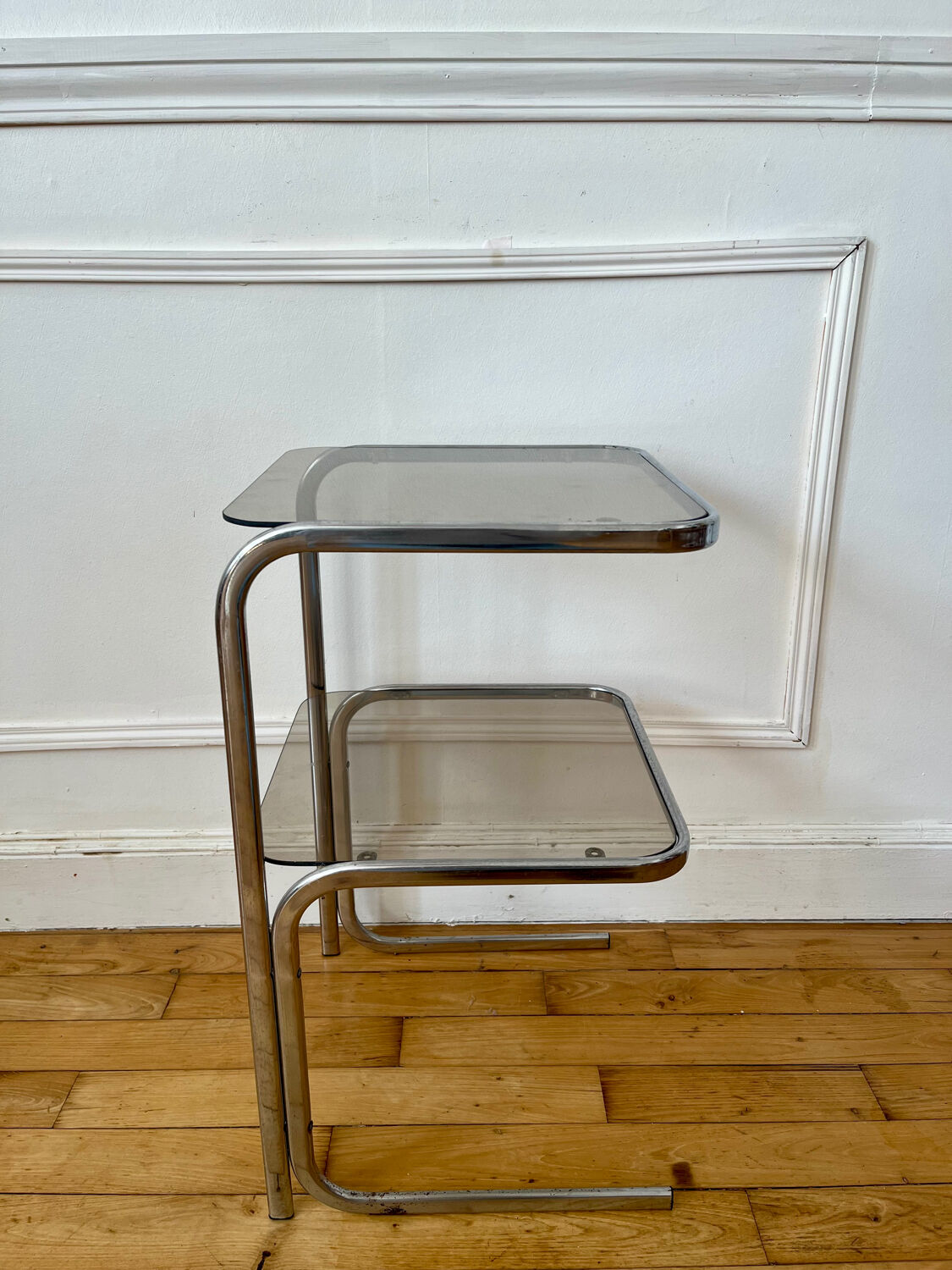 Vintage chrome and smoked glass side table