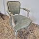 Louis XV style cabriolet armchair in patinated wood and velvet