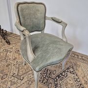 Louis XV style cabriolet armchair in patinated wood and velvet