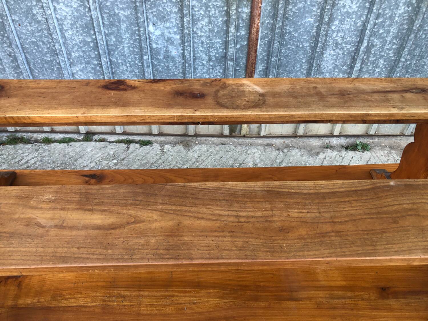 Antique farmhouse table in solid cherry wood with its 2 benches