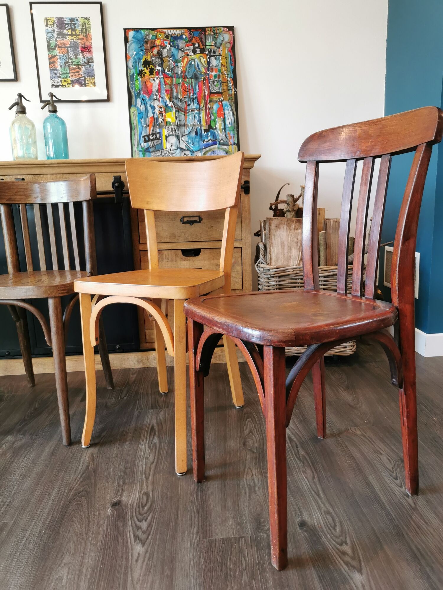 Baumann Stella and Luterma series of 6 mismatched bistro chairs