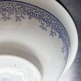 Old basin in white and purple earthenware - Floral decoration