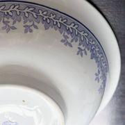Old basin in white and purple earthenware - Floral decoration