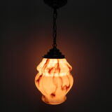 Art Deco hanging lamp with marbled salmon-coloured shade